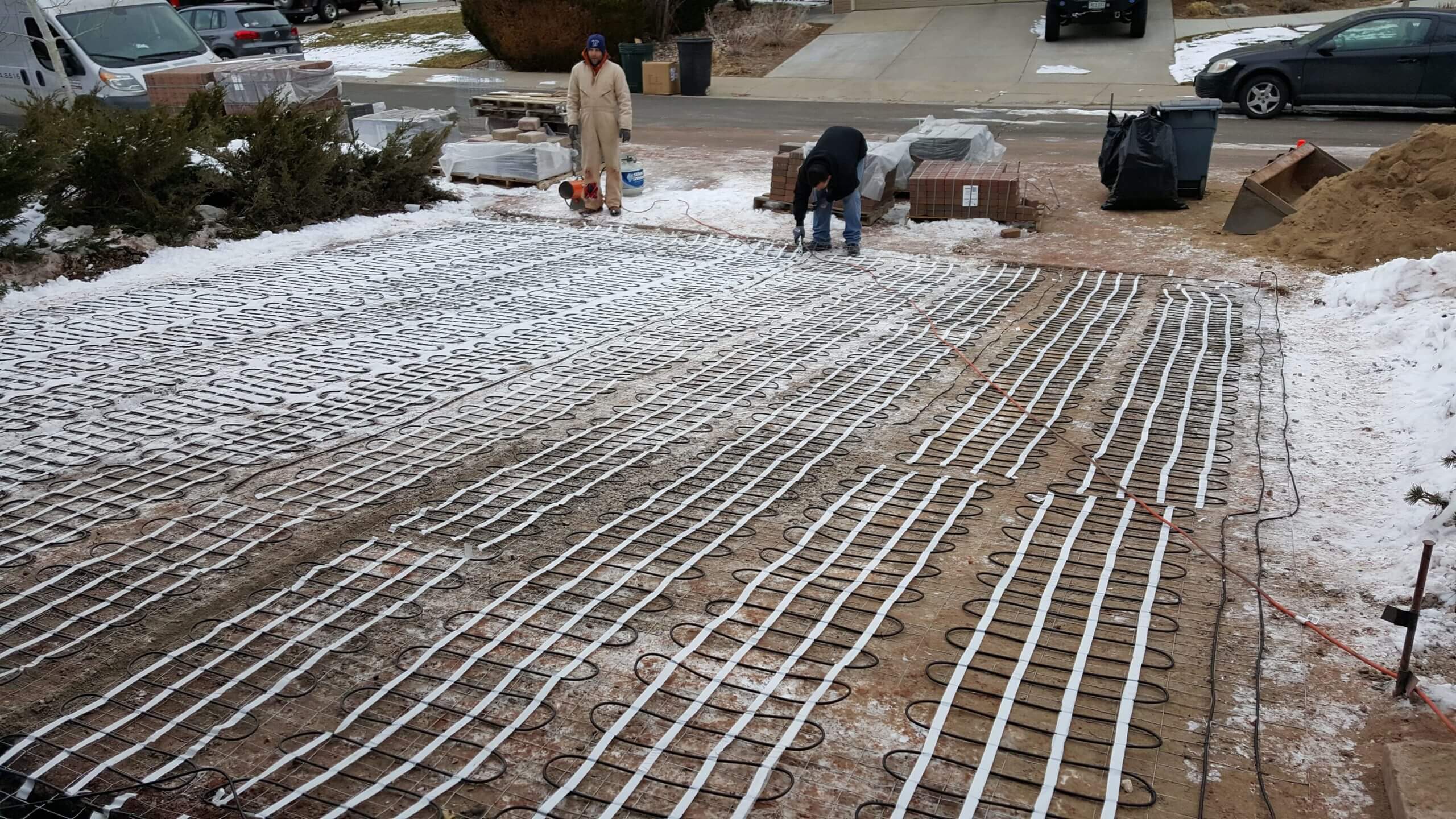 Installation of heated floors on a driveway