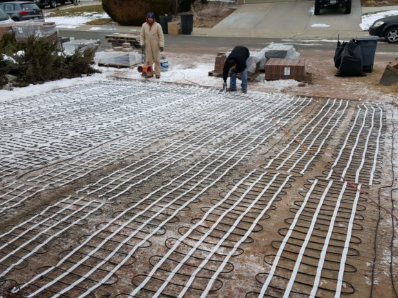 Installation of heated floors on a driveway