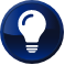 white light bulb icon in a dark blue circle